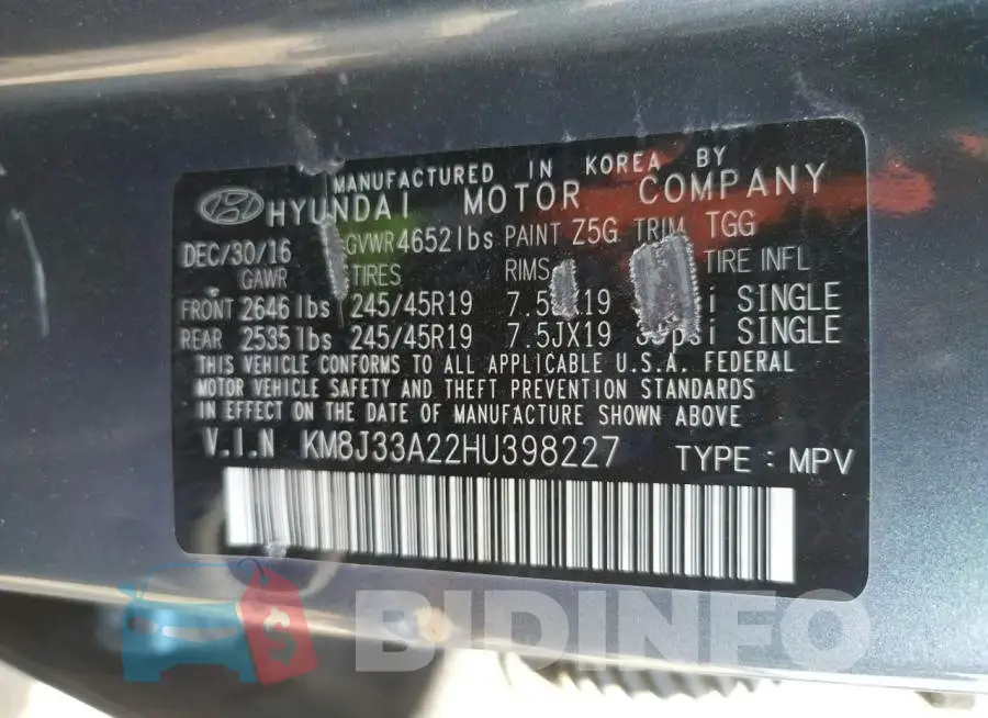 KM8J33A22HU398227 Photo# 13