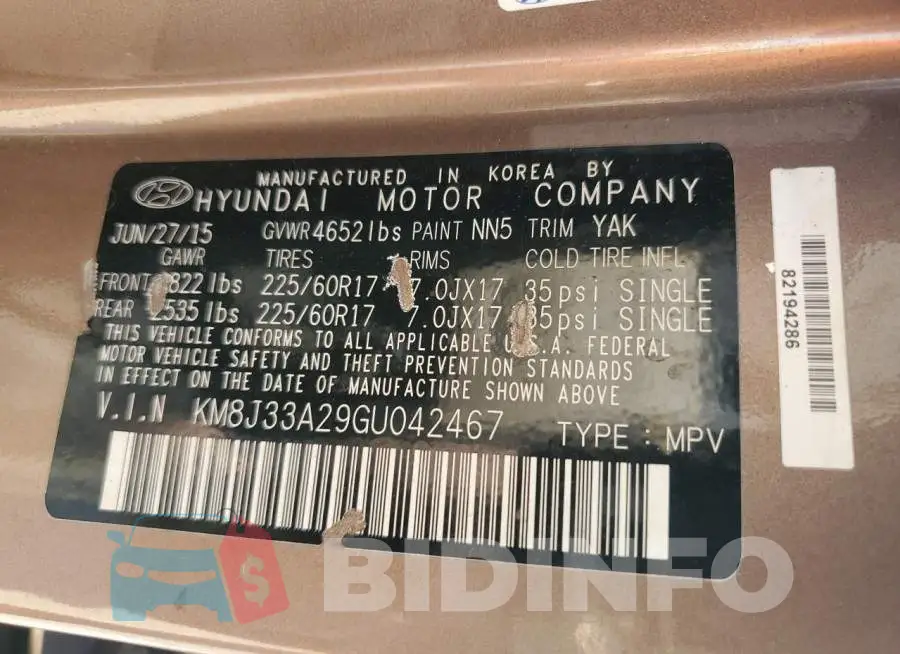 KM8J33A29GU042467 Photo# 12