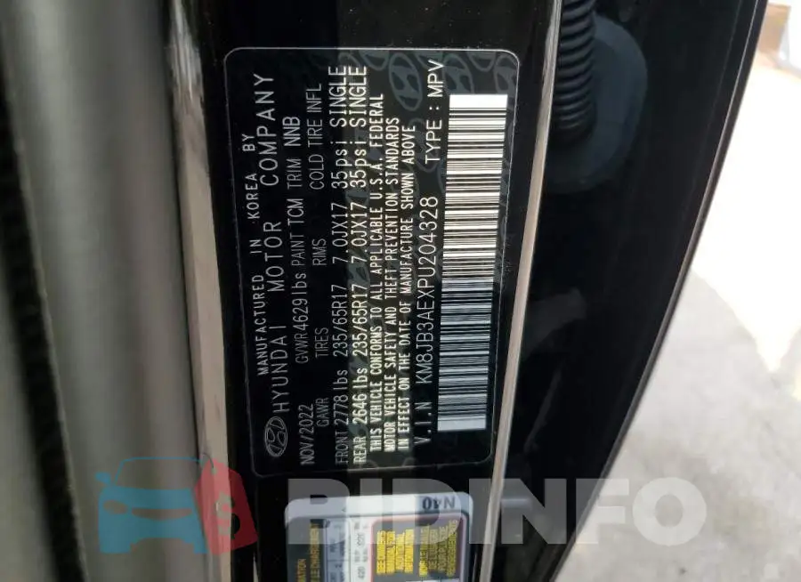 KM8JB3AEXPU204328 Photo# 12
