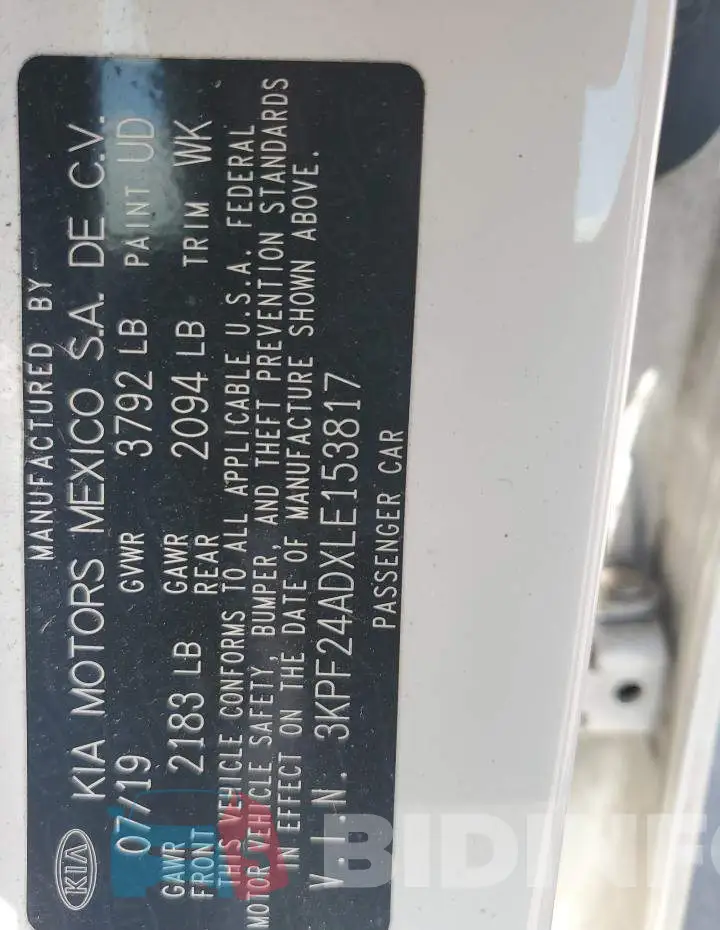 3KPF24ADXLE153817 Photo# 12