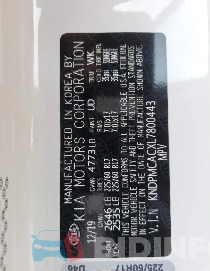 KNDPMCACXL7800443 Photo# 14