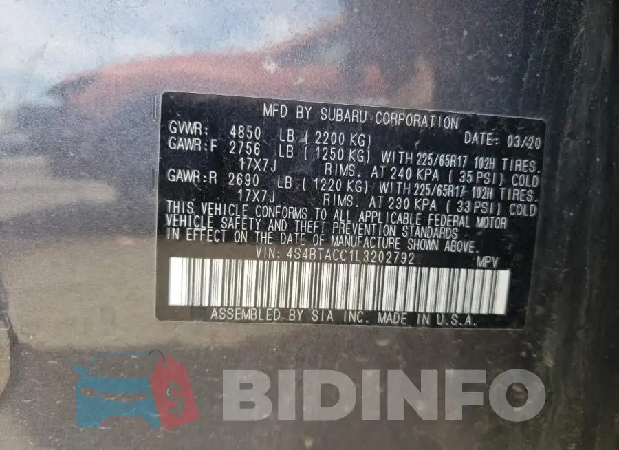 4S4BTACC1L3202792 Photo# 12