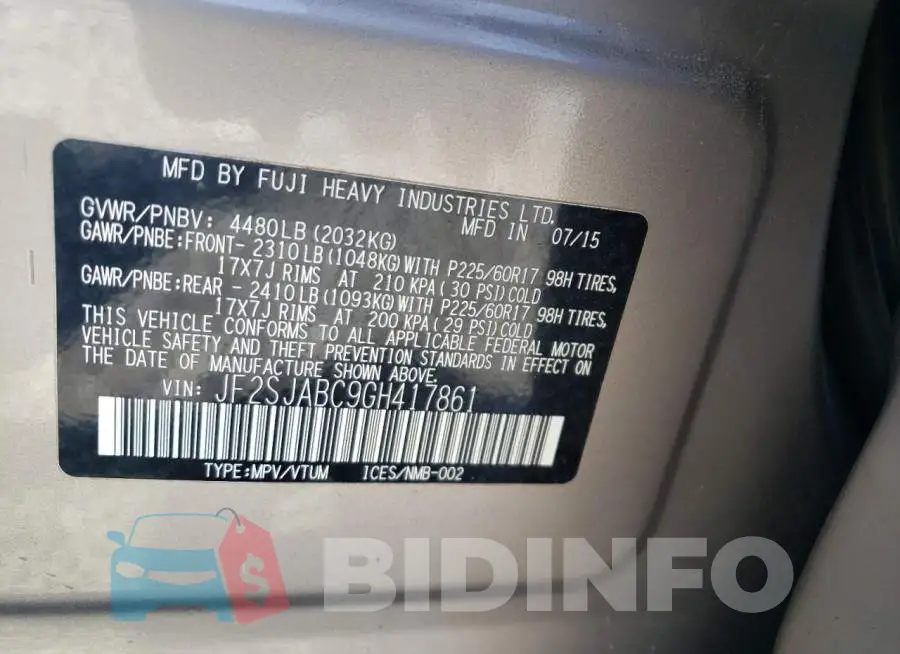 JF2SJABC9GH417861 Photo# 13