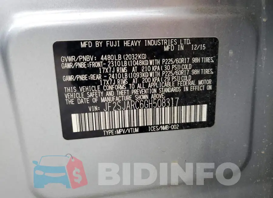 JF2SJARC6GH508317 Photo# 12