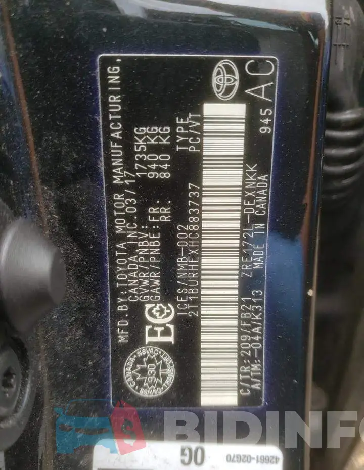 2T1BURHEXHC883737 Photo# 13