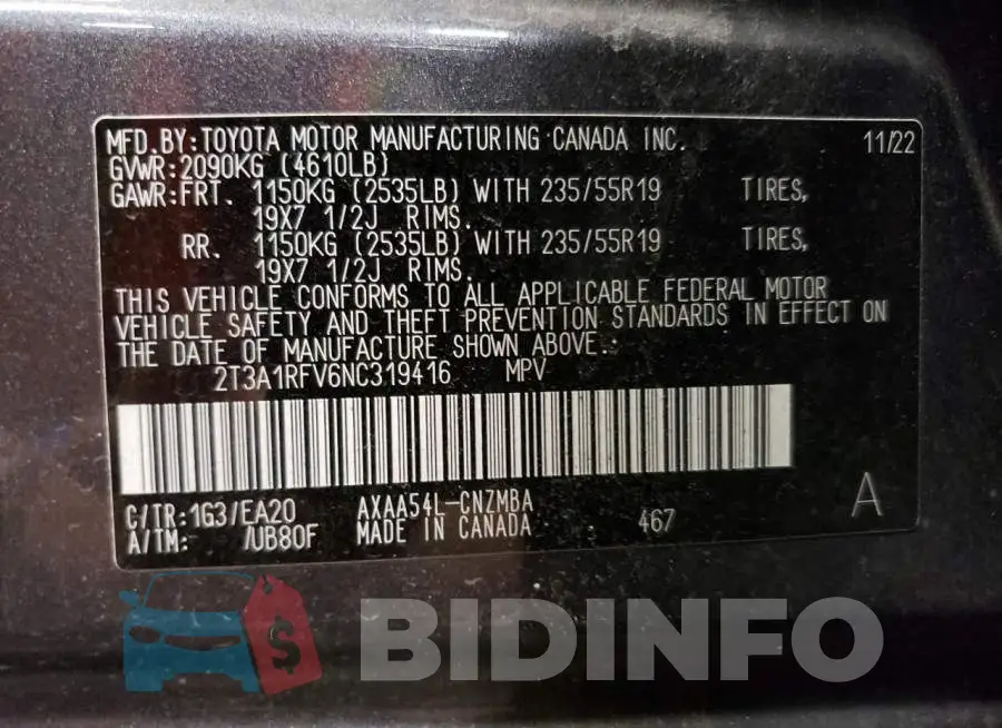 2T3A1RFV6NC319416 Photo# 13