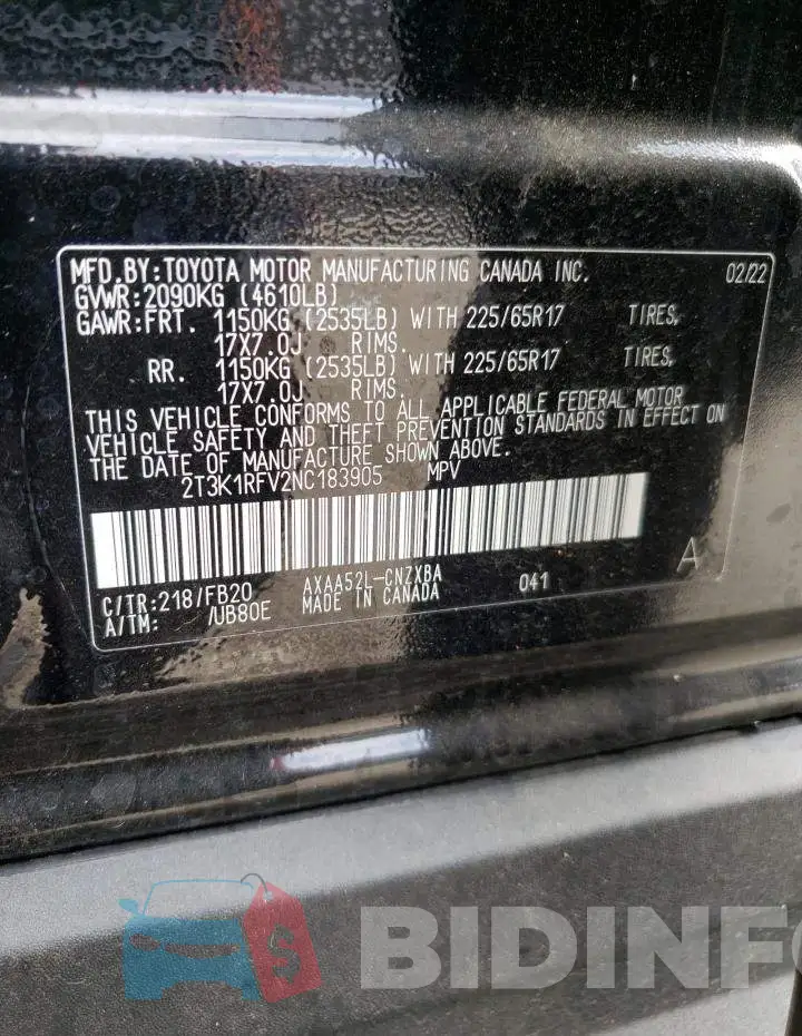 2T3K1RFV2NC183905 Photo# 14