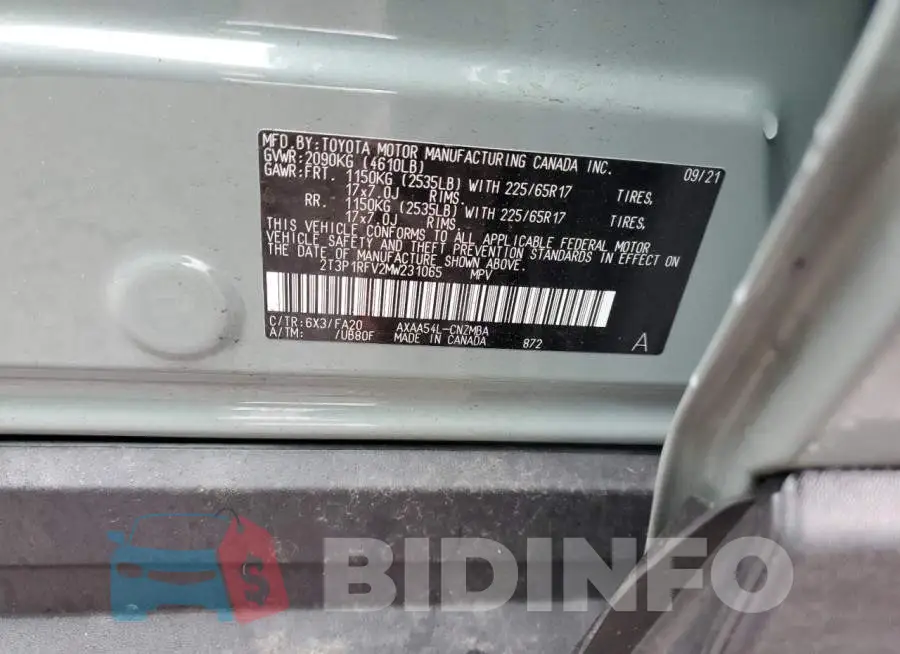 2T3P1RFV2MW231065 Photo# 13