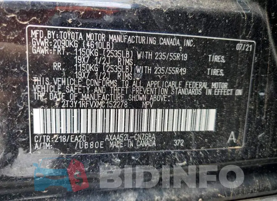 2T3Y1RFVXMC152278 Photo# 14
