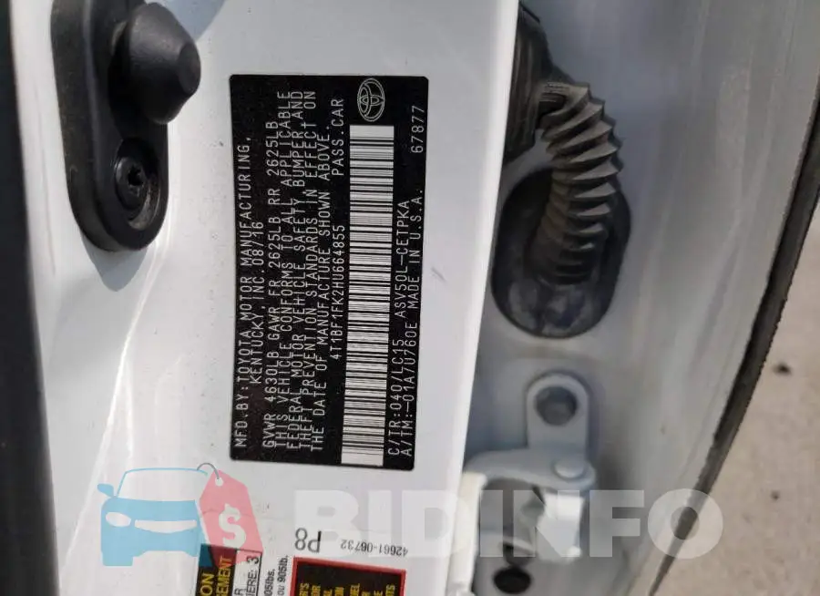 4T1BF1FK2HU664855 Photo# 12