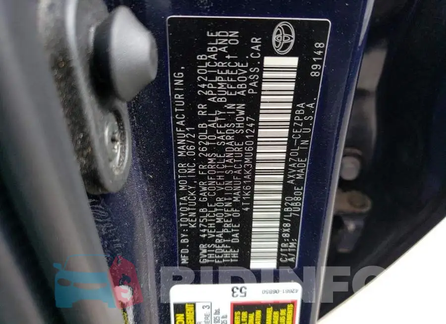4T1K61AK3MU601247 Photo# 12