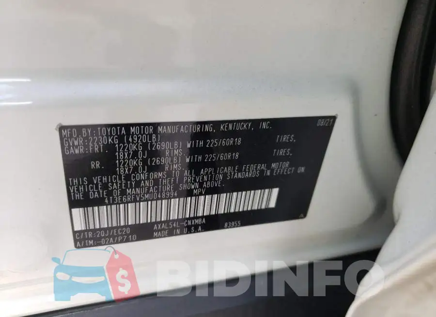 4T3E6RFV5MU048994 Photo# 12