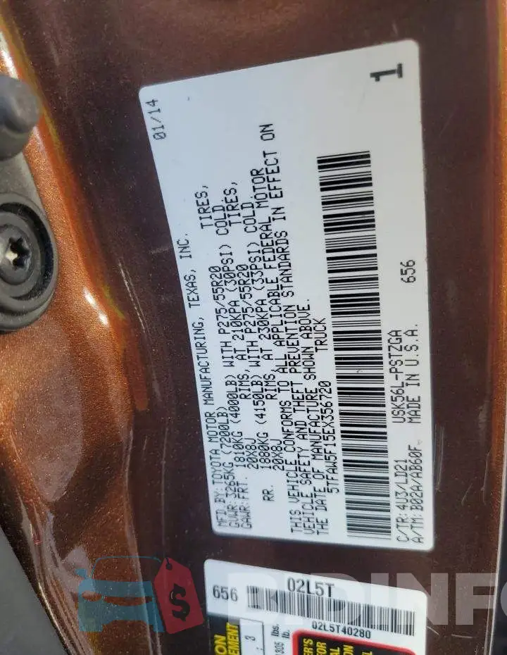 5TFAW5F15EX356720 Photo# 12