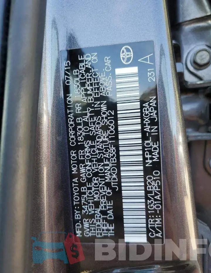 JTDKDTB38F1106012 Photo# 13