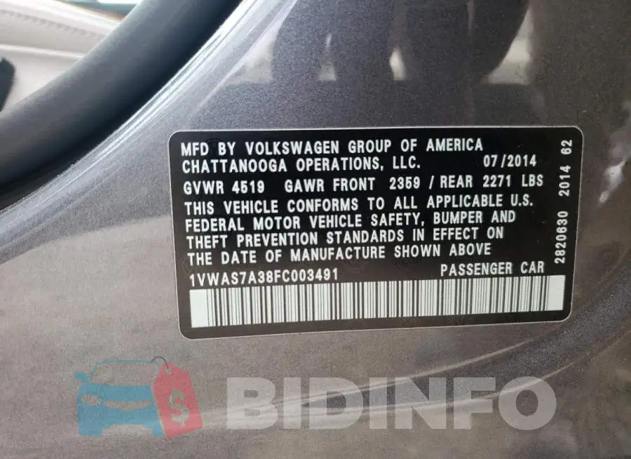 1VWAS7A38FC003491 Photo# 12