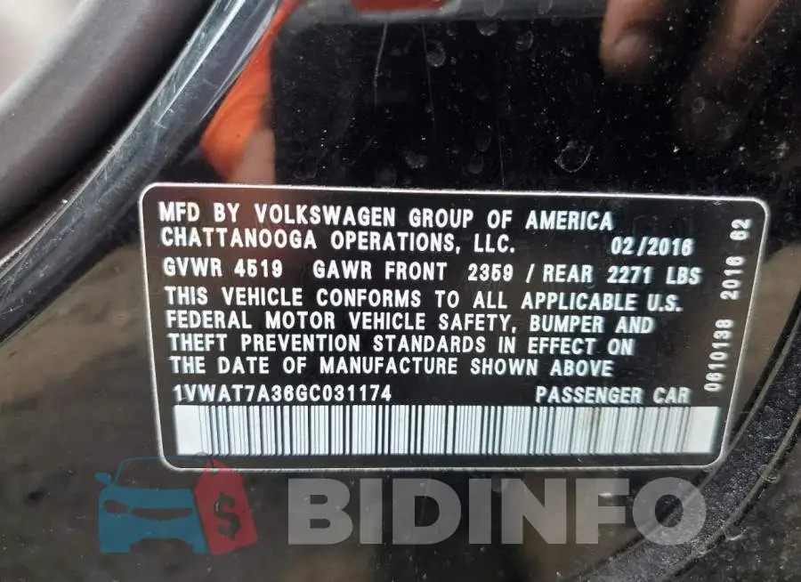 1VWAT7A36GC031174 Photo# 12
