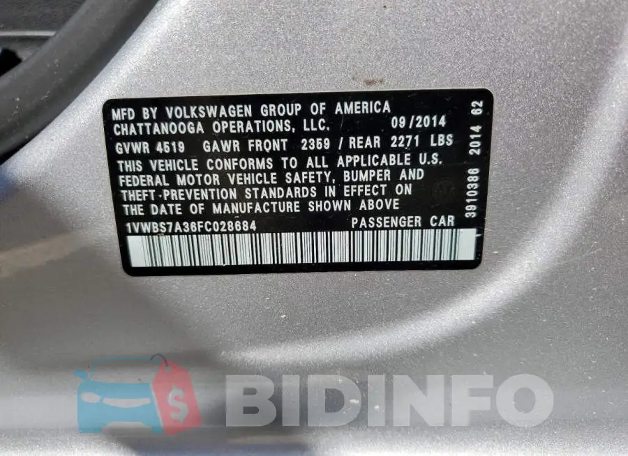 1VWBS7A36FC028684 Photo# 13