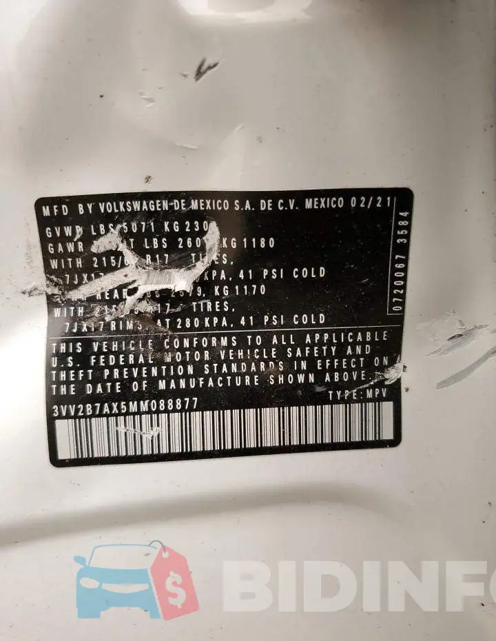 3VV2B7AX5MM088877 Photo# 13