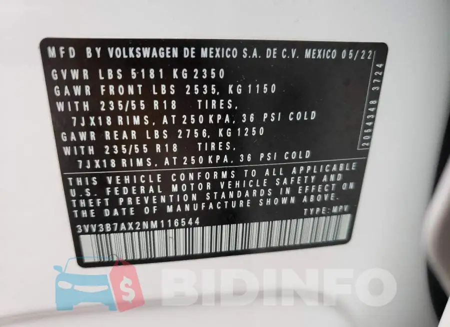 3VV3B7AX2NM116544 Photo# 14