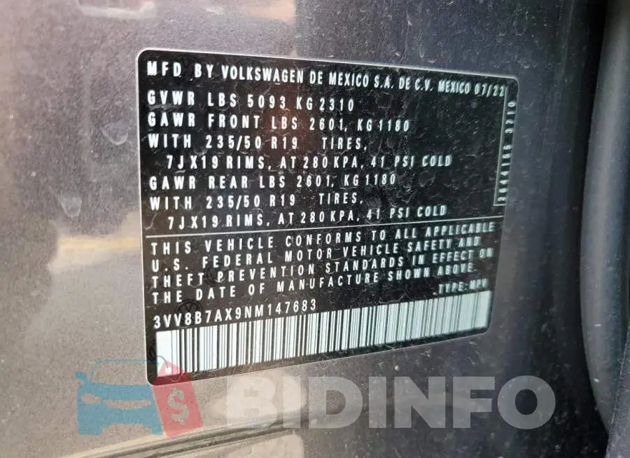 3VV8B7AX9NM147683 Photo# 14