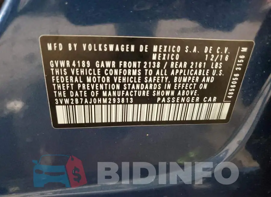3VW2B7AJ0HM293813 Photo# 12