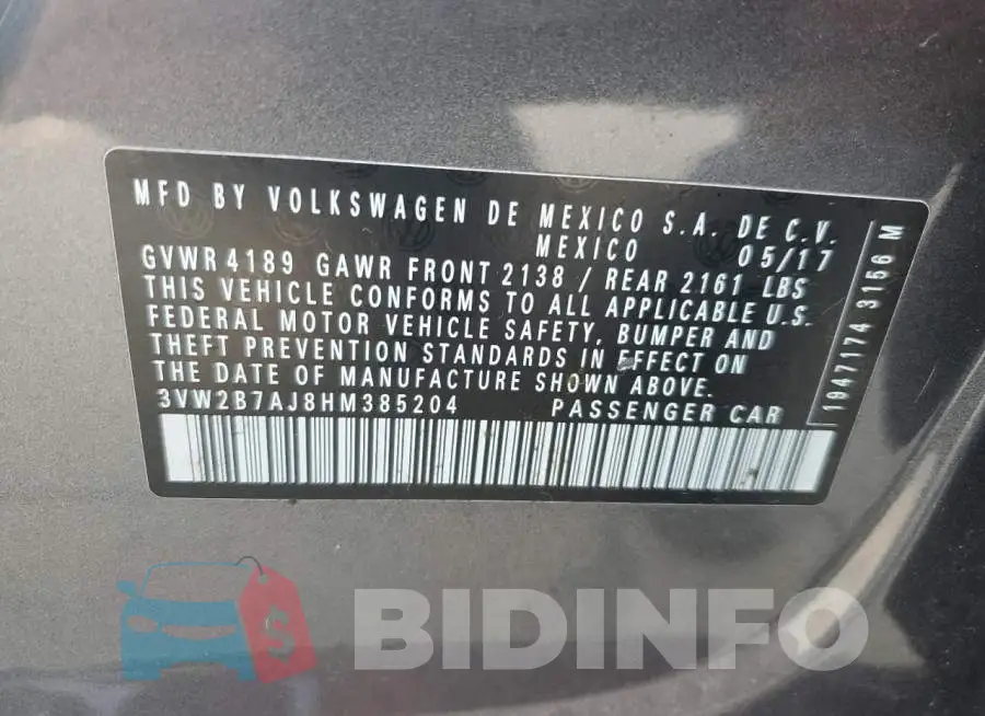 3VW2B7AJ8HM385204 Photo# 12
