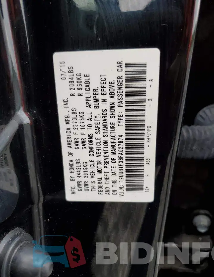 19UUB1F38FA027874 Photo# 12