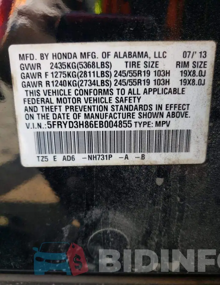 5FRYD3H86EB004855 Photo# 14