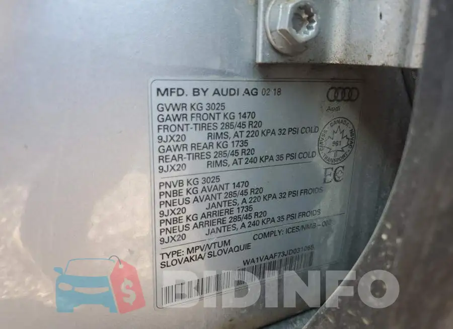 WA1VAAF73JD031065 Photo# 14