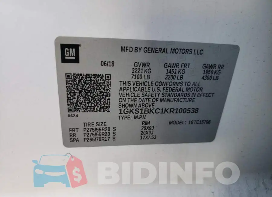 1GKS1BKC1KR100538 Photo# 14