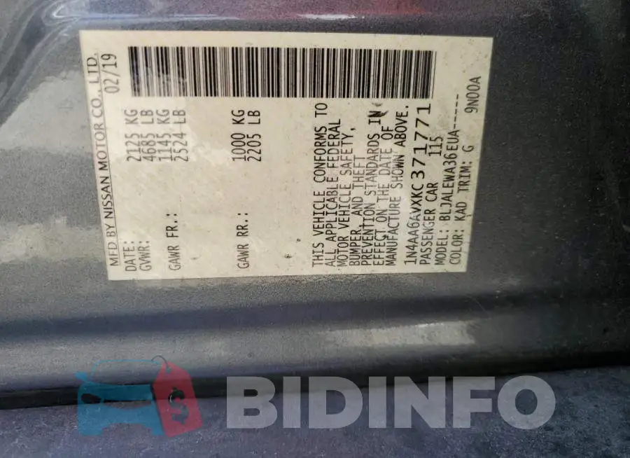 1N4AA6AVXKC371771 Photo# 12