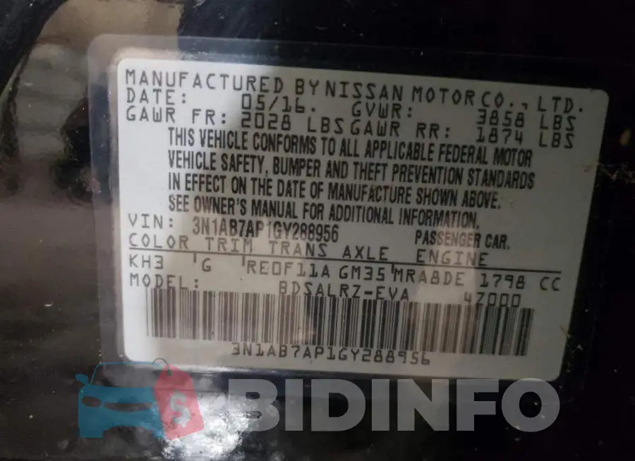 3N1AB7AP1GY288956 Photo# 13
