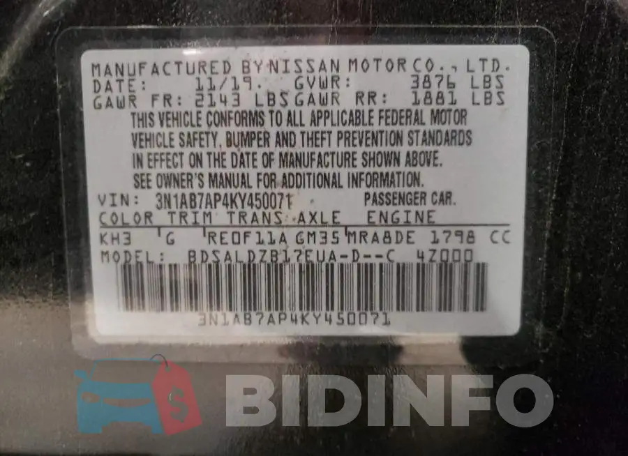 3N1AB7AP4KY450071 Photo# 12