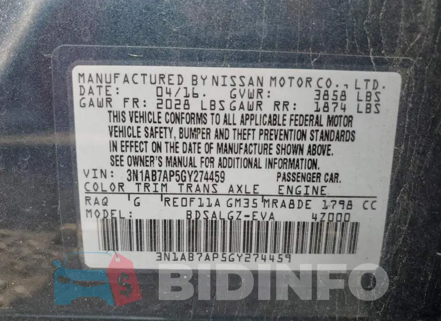 3N1AB7AP5GY274459 Photo# 13