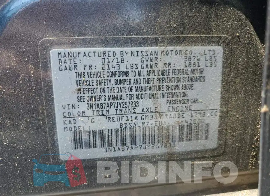 3N1AB7AP7JY257833 Photo# 12