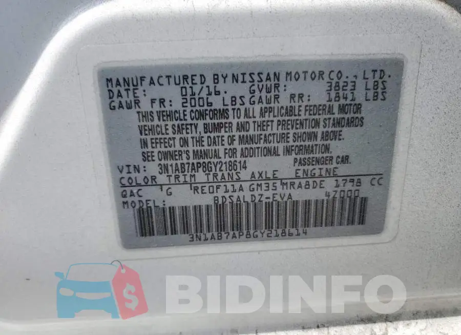 3N1AB7AP8GY218614 Photo# 12