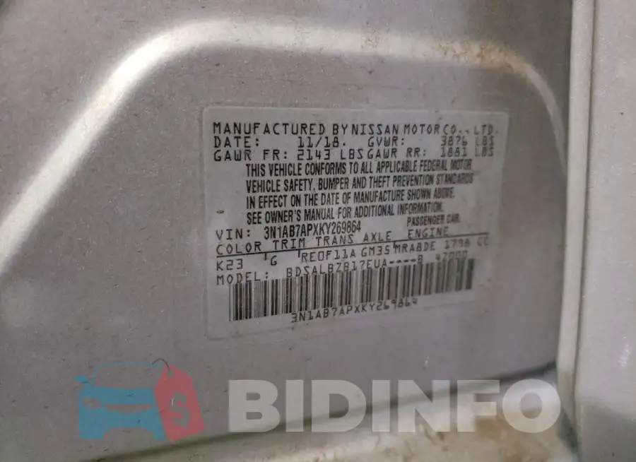 3N1AB7APXKY269864 Photo# 12