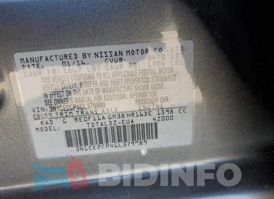 3N1CE2CP4GL379989 Photo# 12