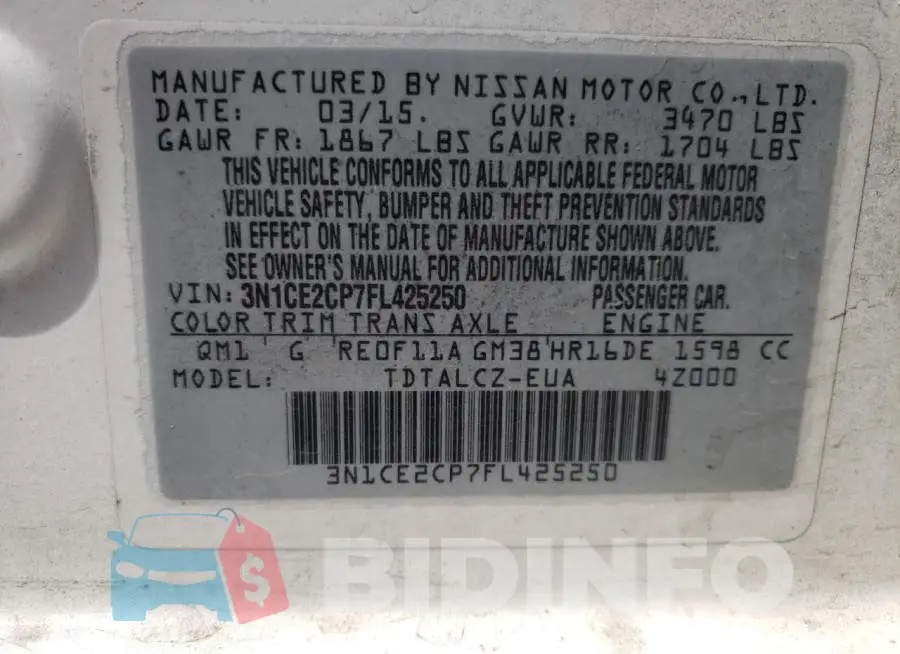 3N1CE2CP7FL425250 Photo# 13