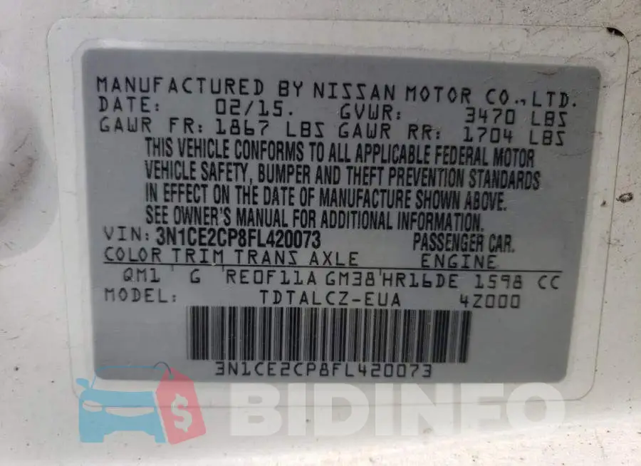 3N1CE2CP8FL420073 Photo# 12