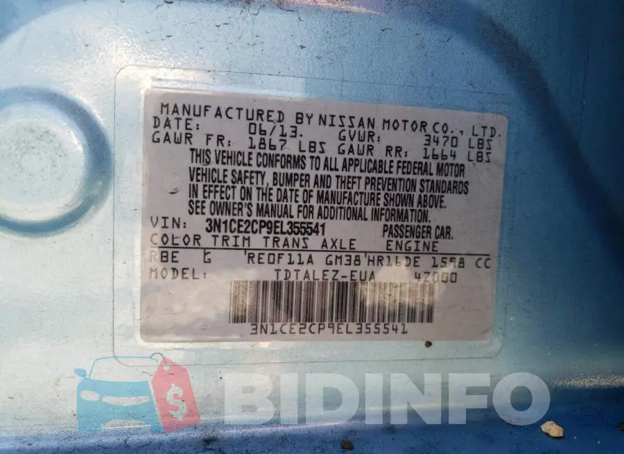 3N1CE2CP9EL355541 Photo# 13