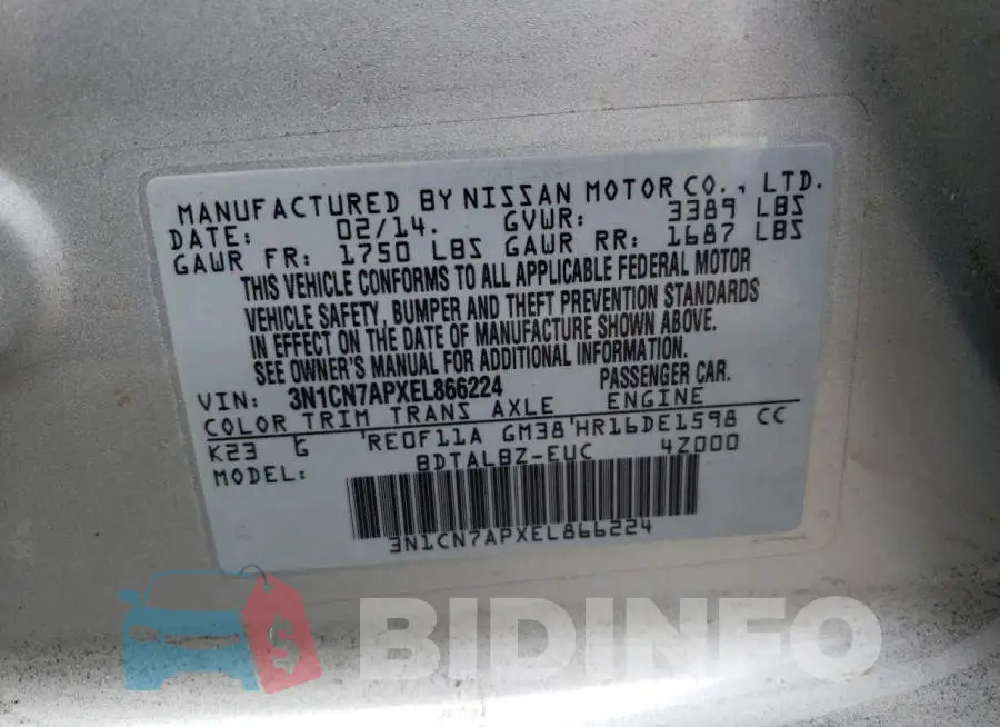3N1CN7APXEL866224 Photo# 12