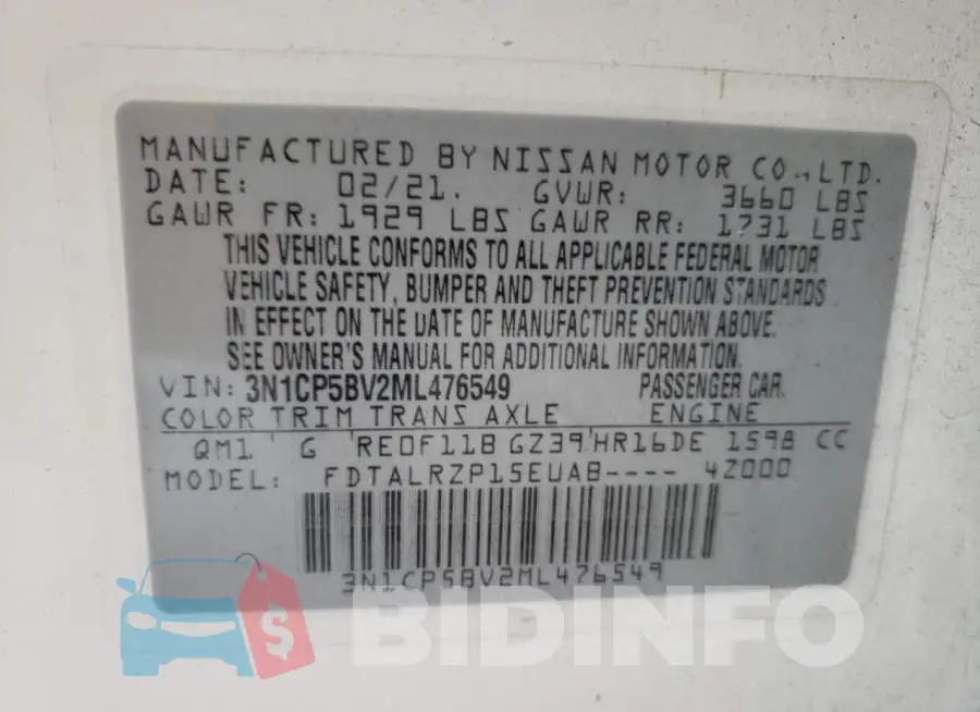 3N1CP5BV2ML476549 Photo# 13