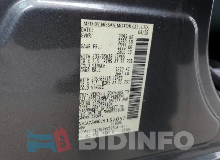 5N1AZ2MH0JN152057 Photo# 12