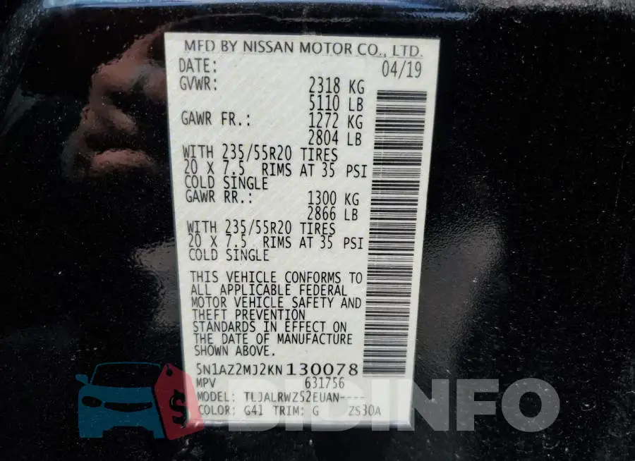 5N1AZ2MJ2KN130078 Photo# 14