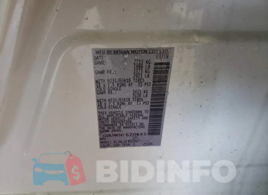 5N1DR2MM3KC620645 Photo# 13
