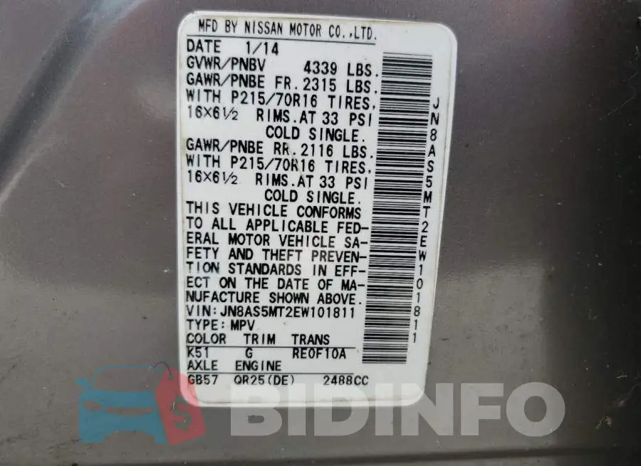 JN8AS5MT2EW101811 Photo# 14