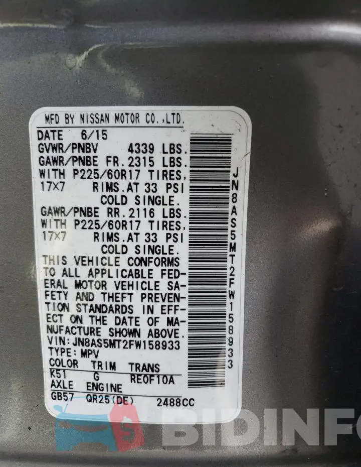 JN8AS5MT2FW158933 Photo# 13