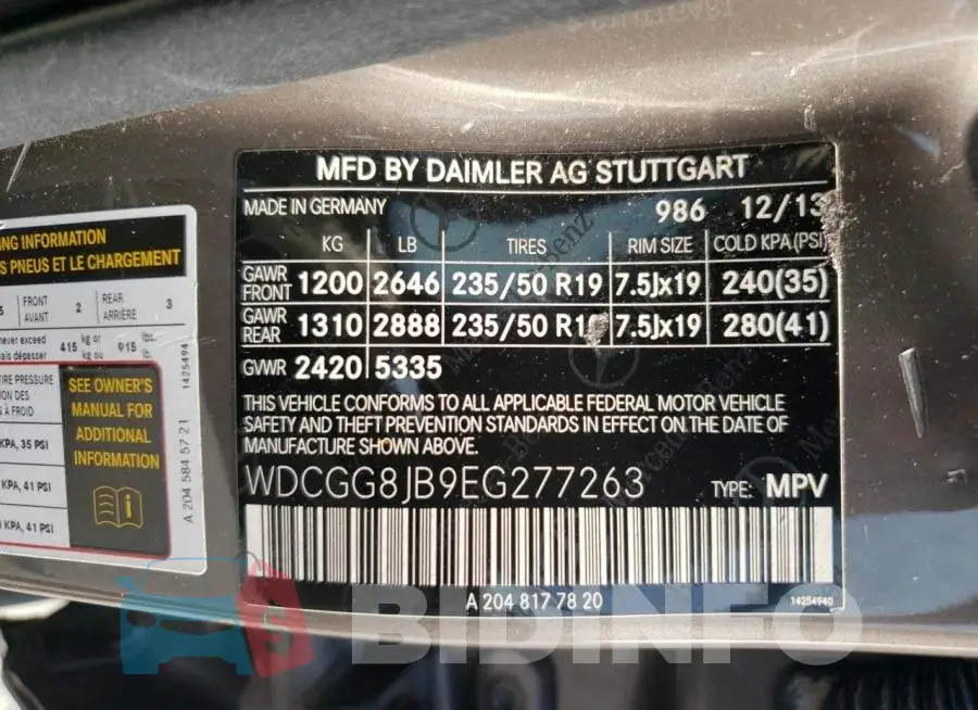 WDCGG8JB9EG277263 Photo# 12