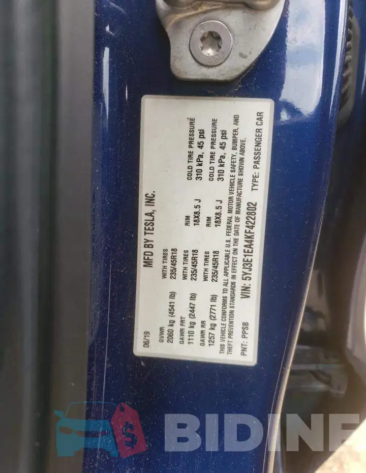 5YJ3E1EA4KF422802 Photo# 12